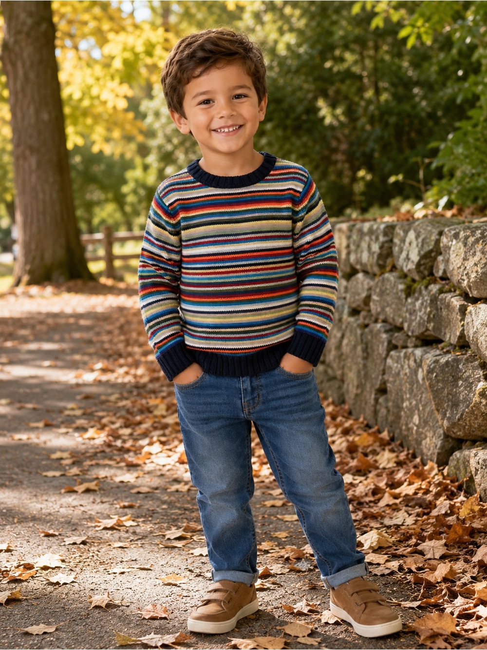GAP Kids Striped Knit Sweater Multicolor Crewneck Navy Trim Size XS/4